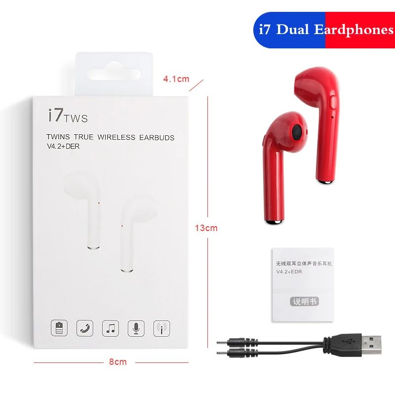 i7 Red I7s tws беспроводные наушники Bluetooth 5,0 с зарядный чехол гарнитура спортивные наушники для мобильного телефона, обеспечивающим сохранение пространственного положения i12 i14 i16 i17 наушники-вкладыши tws - Color: i7 Red