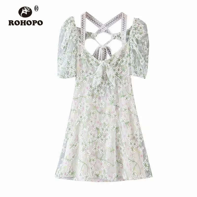 ROHOPO, Двухслойное, Сетчатое, кружевное, с вышивкой, с пышными рукавами, с открытой спиной, вечерние, шифоновое, женское, Бандажное, с галстуком, воротник, Vestido# E49086 - Цвет: NEW