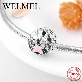 

2018 Fairy tale Dragonfly Butterfly flowers beads 925 Sterling Silver round Charm bead Fit Original Pandora Bracelet Jewelry