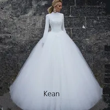 Белое мусульманское свадебное платье с высоким воротником и длинным рукавом, кружевное свадебное платье, Дубай, арабское свадебное платье, свадебное платье