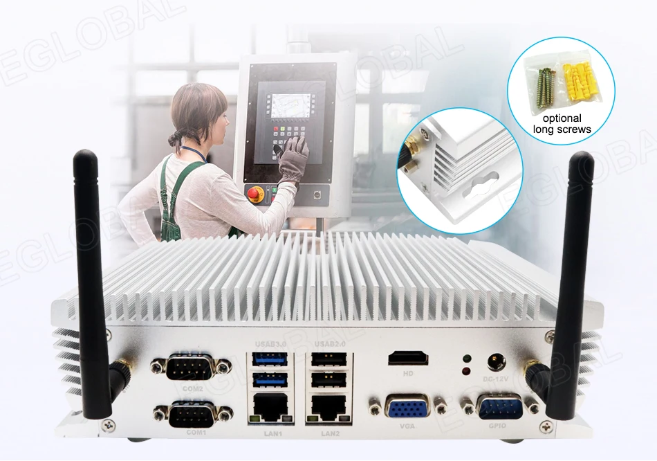 Eglobal Industrial Fanless Mini PC with Intel I5-6360u, I7 10510U, 2 LANs, 2 COM, 24/7 Working, Micro Computer, Linux, 4G SIM, WIFI, VGA, HDMI Description Image.This Product Can Be Found With The Tag Names Cheap Mini PC, Computer Office, High Quality Computer Office, Mini pc