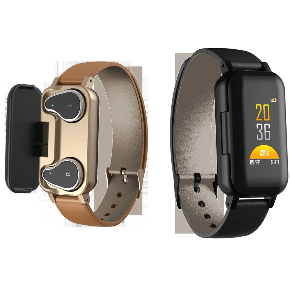 Special Product  T89 Smart Binaural Bluetooth Headphone Fitness Bracelet Heart Rate Monitor Smart Wristband Sport Wa