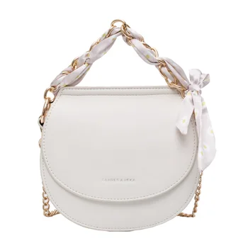 

2020 Spring Summer New Women's Contrasting Color Shoulder Bag Western Style Silk Scarf Saddle Bag Chain hand purses for ladies