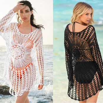 

Beach Dresses Robe Summer Dress Woman Tunics On The Embroidered Skirt Upper Garment Female Smock Solid Polyester