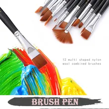12 шт./партия, профессиональная, деревянная ручка, нейлоновая кисть для окрашивания волос, масляная, акварельная, акриловая кисть, рисование, живопись, товары для рукоделия 03178