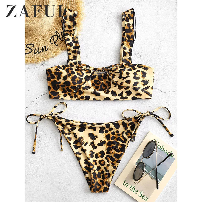  ZAFUL Leopard Thong Swimsuit Women Sexy Bikini Set Print Push Up Swimwear Female Brazilian Bikini S