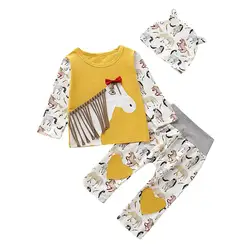 Новая Осенняя футболка с длинными рукавами в стиле пэчворк с принтом животных для маленьких мальчиков и девочек топы, брюки с шапочкой