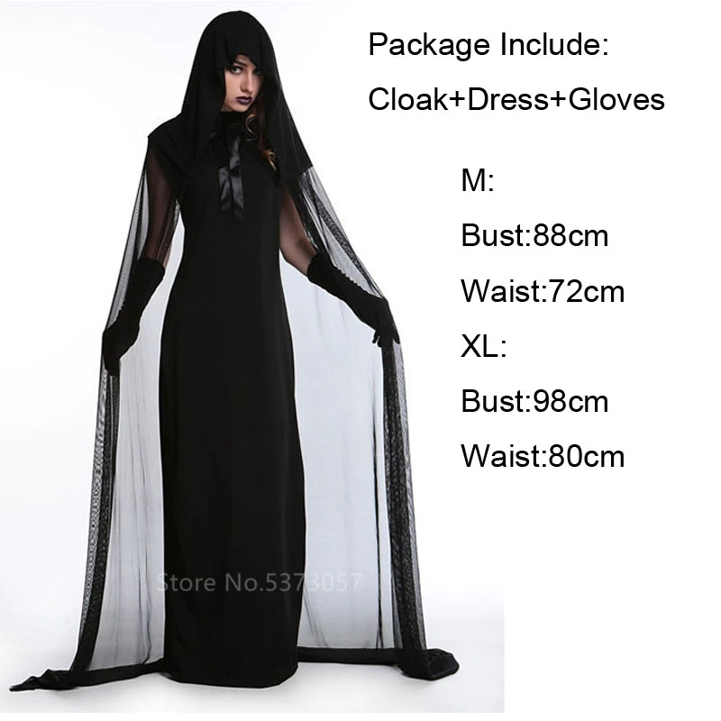 Vampire Day of The Dead Witch Gothic Bride Scary Costume Women Halloween Dress Carnival Party Horror Devil Spooky Fancy Cloak - Цвет: Witch