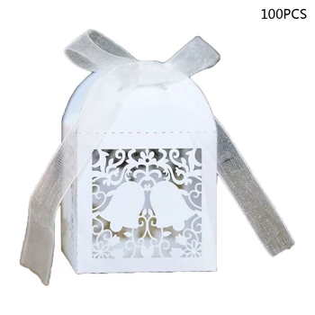 

100pcs Christmas Bell Hollow Favor Gift Candy Box Storage with Ribbon Wedding