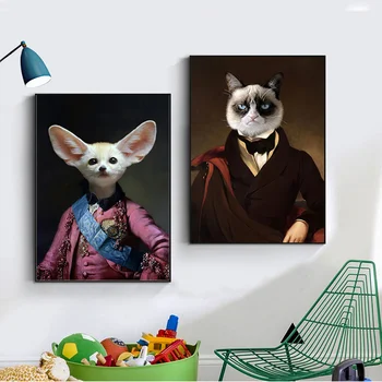 

Cute Vintage Dogs Cats Animal Art Oil Painting on Canvas Posters Prints Wall Pictures for Living Room Home Wall Cuadros Decor