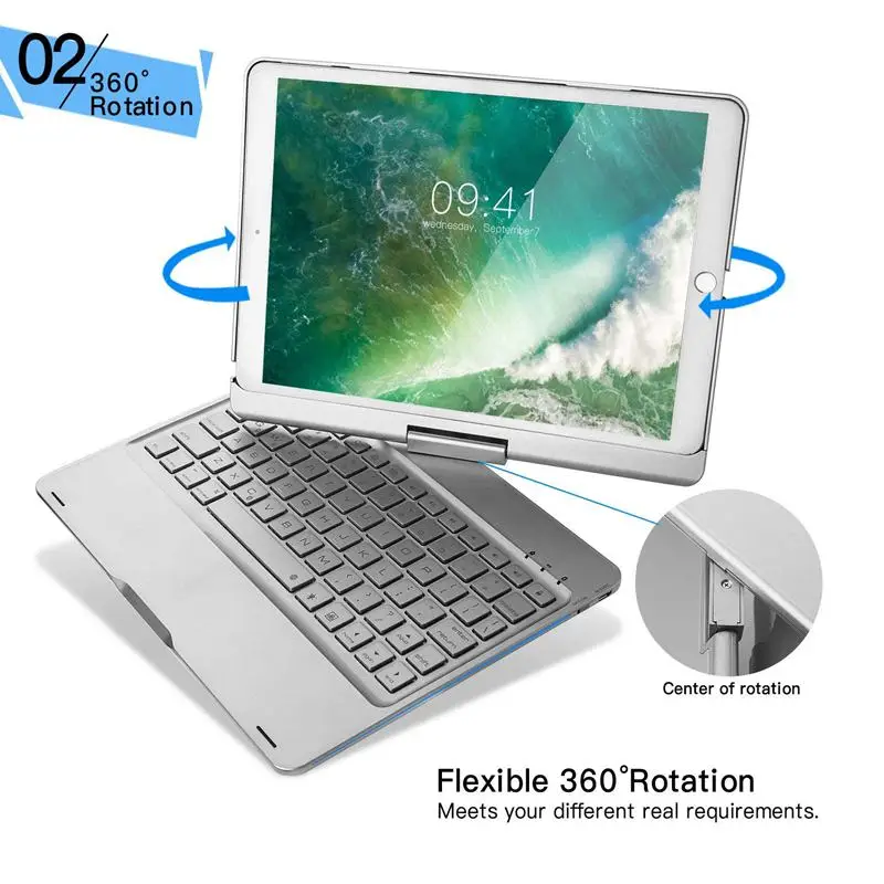 Для I pad 10,5 дюймов 360 градусов backlight Ation подсветка Bluetooth клавиатура