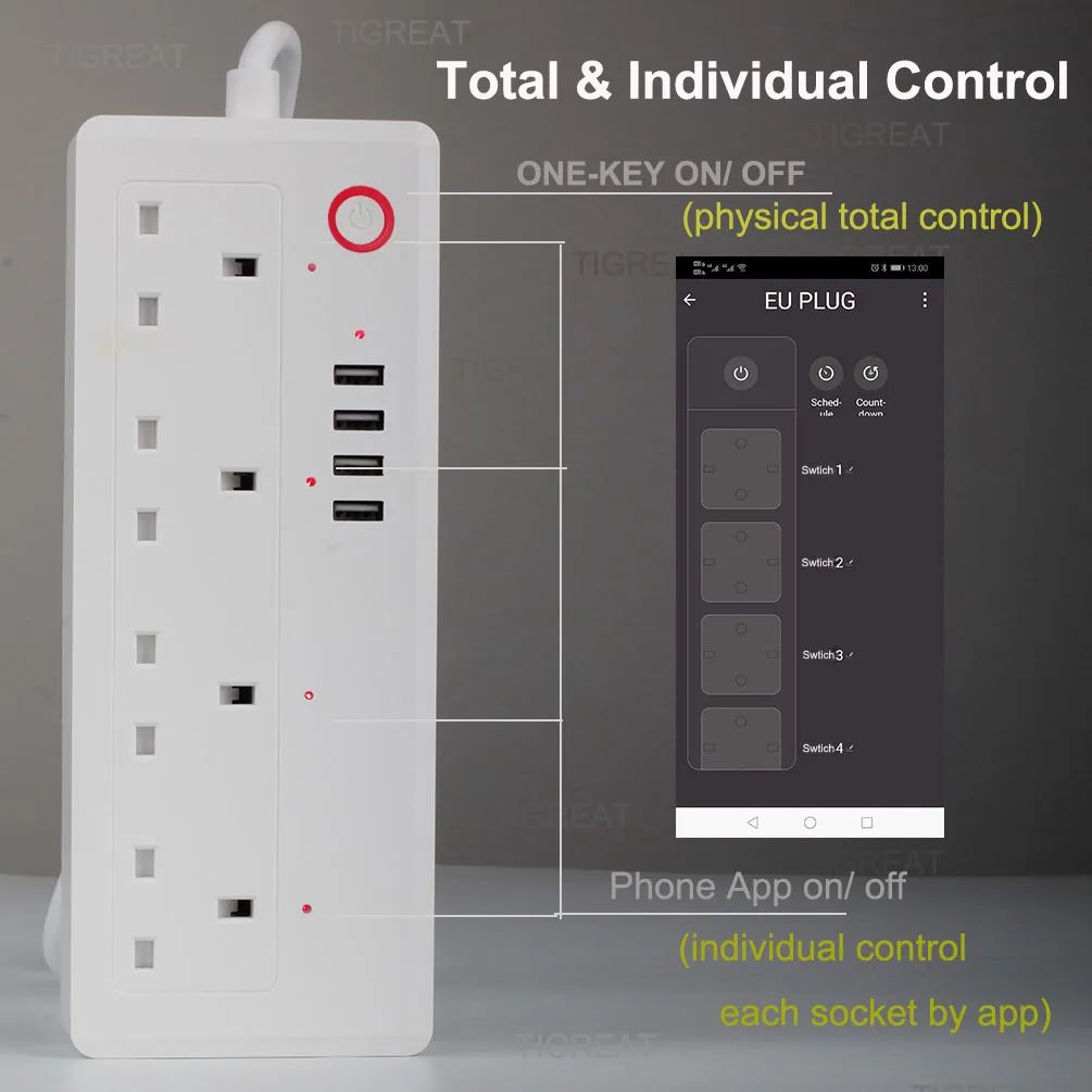 Wifi умная силовая Лента USB розетка Защита от перенапряжения мульти вилка ЕС удлинитель дистанционное управление таймер адаптер Tuya Alexa Google