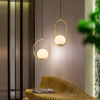 

Nordic light pendant lamp modern minimalist LED chandelier bedroom moon ring chandelier