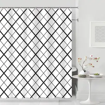 

White Plaid Shower Curtain 180CM Waterproof Bathroom Partition Curtain White Polyester Moisture-Proof Shower Curtain With hooks