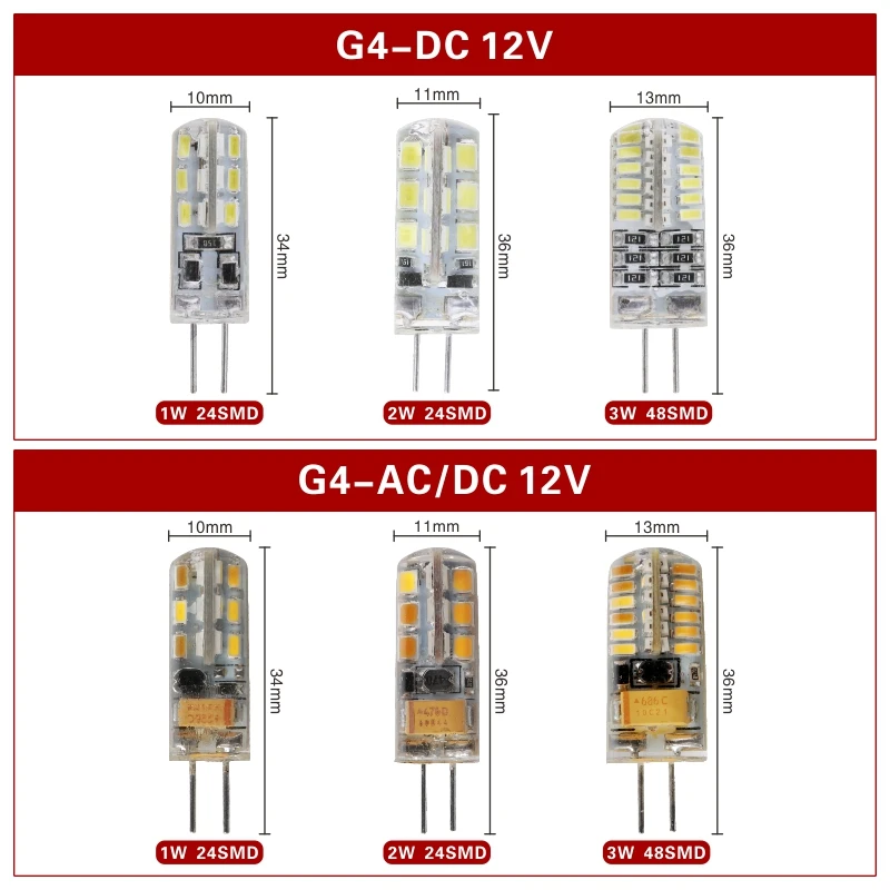 4pcs/lot LED G4 G9 12V 220V AC DC 1w 2w 3w 4w 5w 6w Replace 40w 60w Halogen Lamp Light 360 Beam Angle Chandelier LED Bulb Lamp