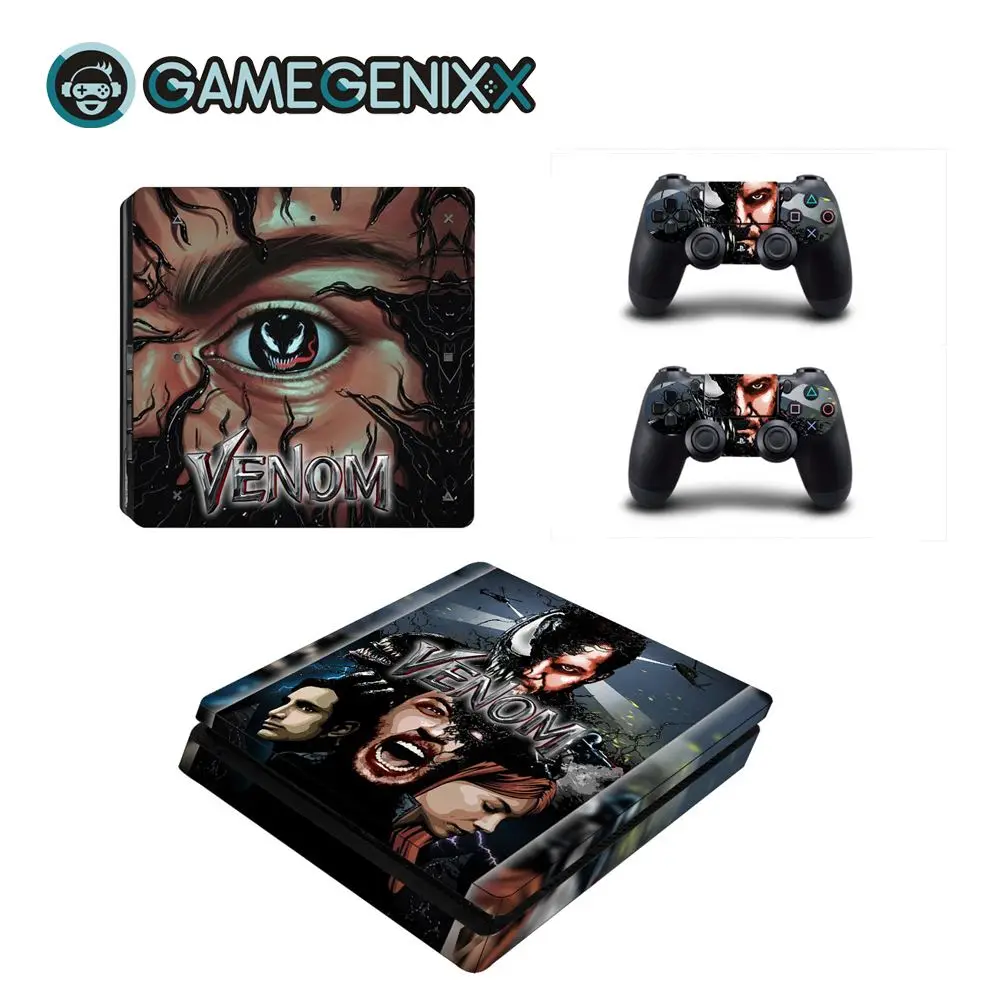 Venom GAMEGENIXX Кожа Наклейка Защитная Наклейка Обложка полный набор для PS4 Slim консоли и 2 контроллеров-Веном - Цвет: Venom
