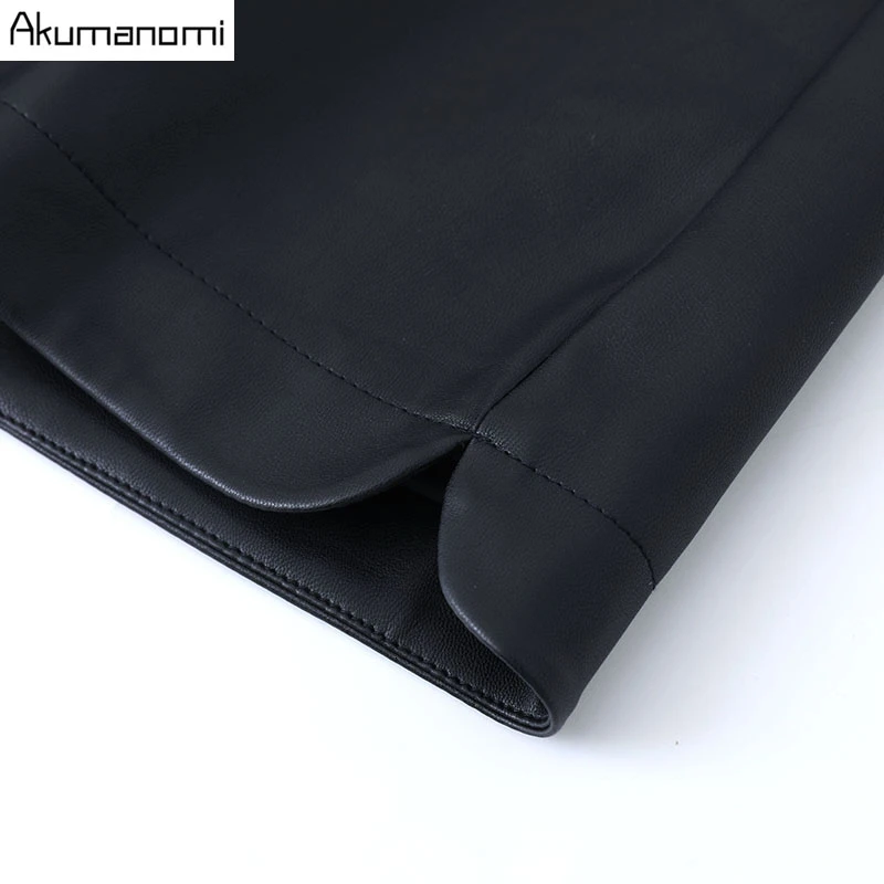 Женские шорты размера плюс 4xl-m черного цвета из искусственной кожи с высокой талией и широкими штанинами из искусственной кожи, высококачественные зимние свободные шорты из искусственной кожи с карманами