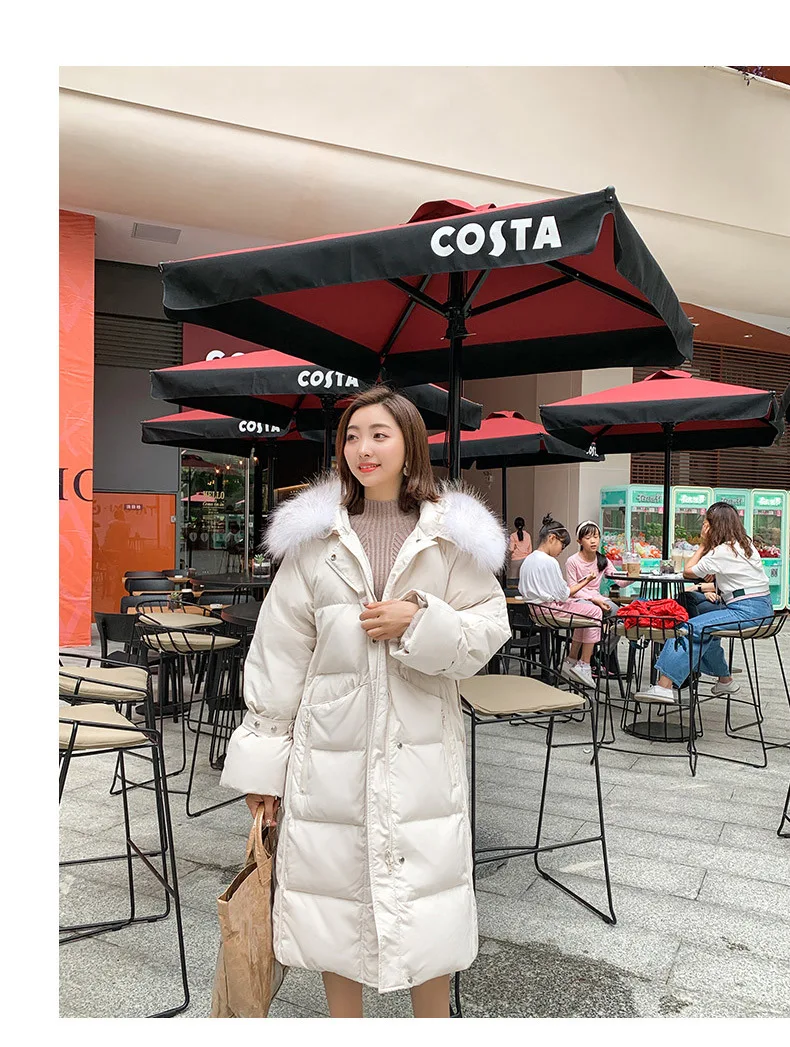 Зимний стиль Dongdaemun средней длины пуховик женский длинный выше колена воротник из натурального меха модное толстое пальто