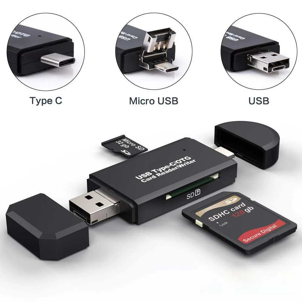 TF SD кардридер Type C 3 в 1 USB Micro / 2 0 концентратор Android память для OTG сотового телефона