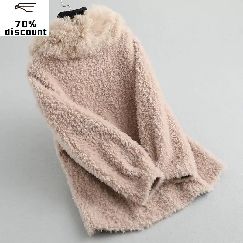 

2020 Real Sheep Shearling Fur Coat Female 300% Wool Coats Winter Jacket Women Korean Pink Jackets Chaqueta Mujer MY4304