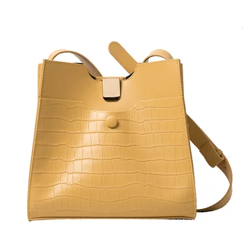 

Lady Shoulder Bag Fashion PU Leather Bucket Bag Youth Yellow Bag Stone Pattern New Messenger Bag Waterproof