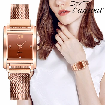 

Women Magnet Buckle Square Case Shape Roma Dimond Dial Watch Luxury Ladies Quartz Wristwatches Clock Relogio Feminino