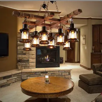 

Vintage Pendant Lights Retro Bar Industrial Solid Wood Pendant Lamps Personality Old Boat Loft Art Suspension Lighting Luminaire