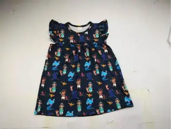 

Hot sale summer baby girls dress cartoon character print blue dress