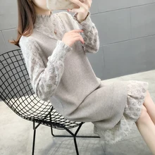 5012 реальный снимок 12 иглы средней длины шифон сплайсинга половина Высокий Воротник Вязание поддельные две части 73