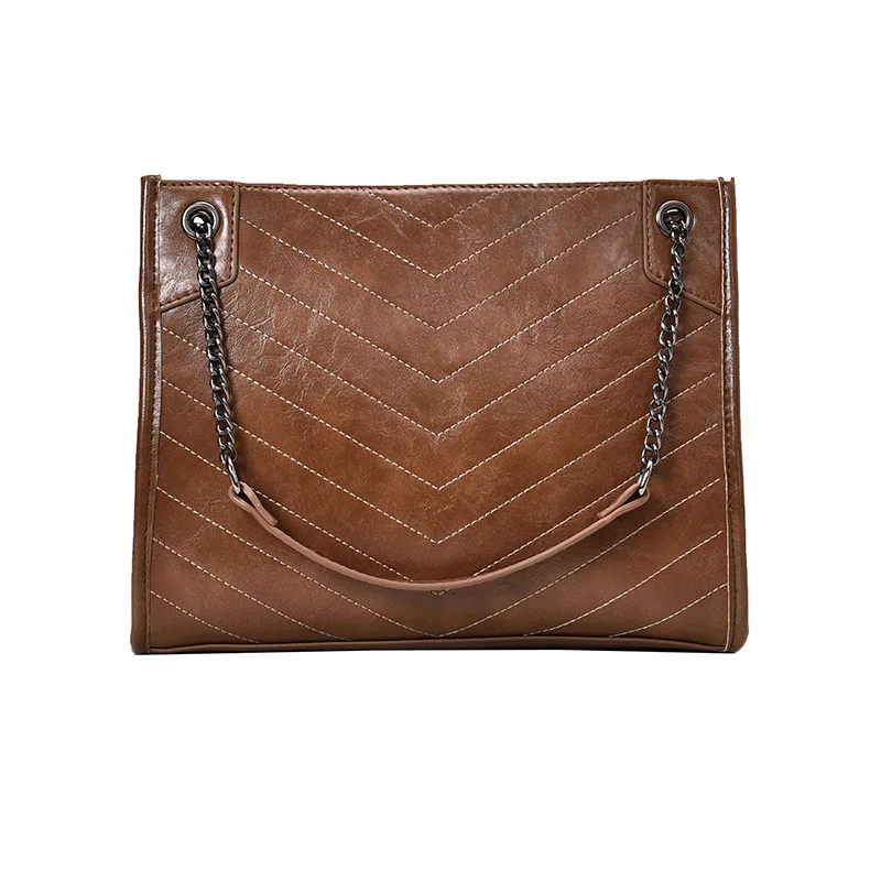 

Western Style One-Shoulder Big Bag Women's 2019 New Style Korean-style Versatile Large-Volume Textured Fashion Spiraea Chain Tot