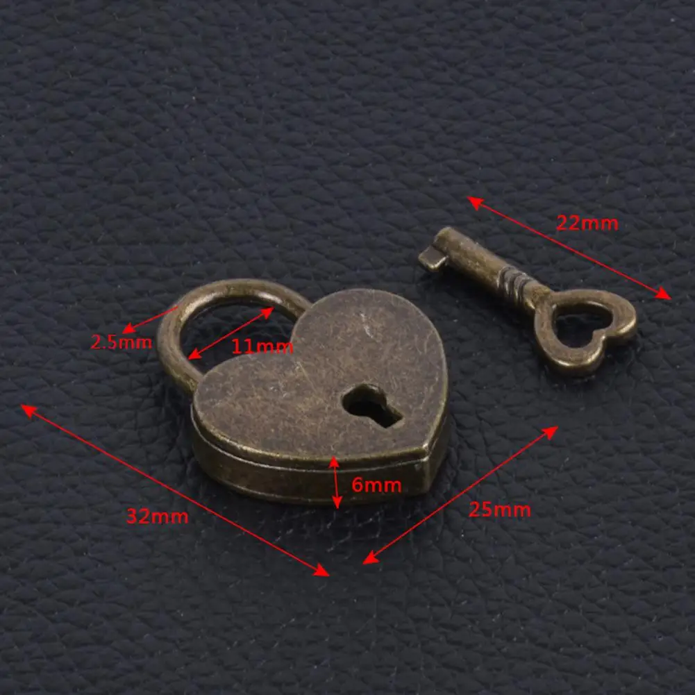 New Vintage Heart Shape Mini Padlock Bag Travel Suitcase Luggage Box Case Key Lock Retro Combination Lock Jewelry Box Padlock 6