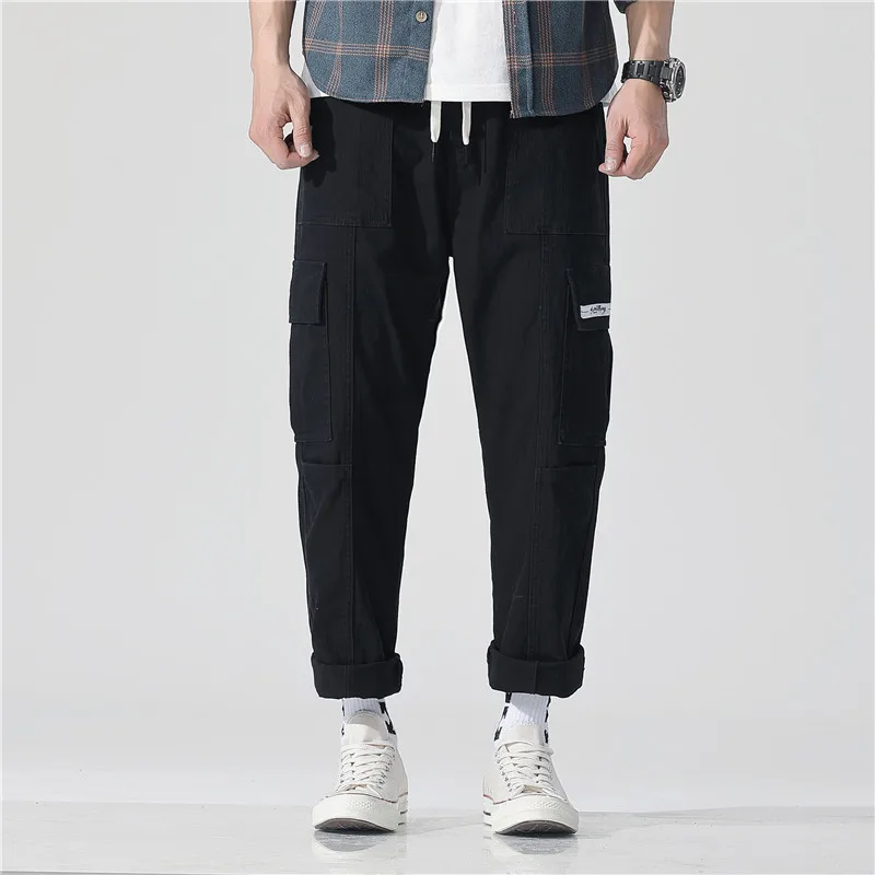 

Hot Sales New Style Men 9 Points Casual Bib Overall Teenager Loose-Fit Wide-Leg Capri Harem Pants Fashion