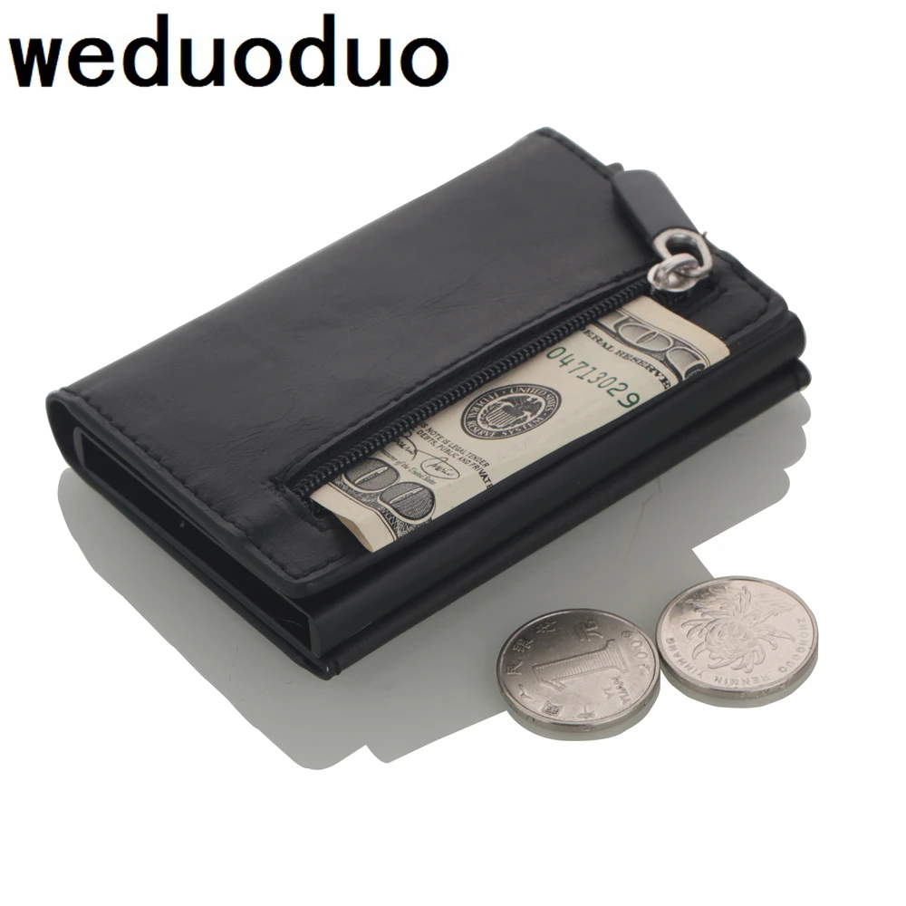 Monederos para monedas, tarjetero de aluminio, tarjetero de cuero PU RFID, Pop Up, monedero de de carbono - AliExpress