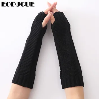 

2019 New Winter Women's Warm Ladies Girl Solid Color Fish Bones Gloves Arm Warmer Long Fingerless Stripe Knitting Wool Mittens
