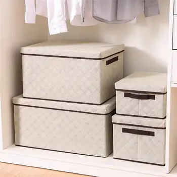 

Foldable Storage Box Fabric Dirty Clothes Collecting Case Moisture-proof Quilt Books Toy Storage Organizer with Handle and Lid