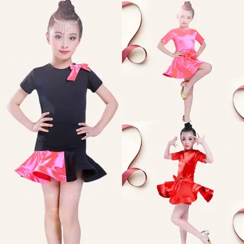 

2020 New Kid Latin Dance Dress Girl Ballroom Qia Qia Sumba Ballet Short Sleeve Leotard Skirt Outfit Competition Practice Costume