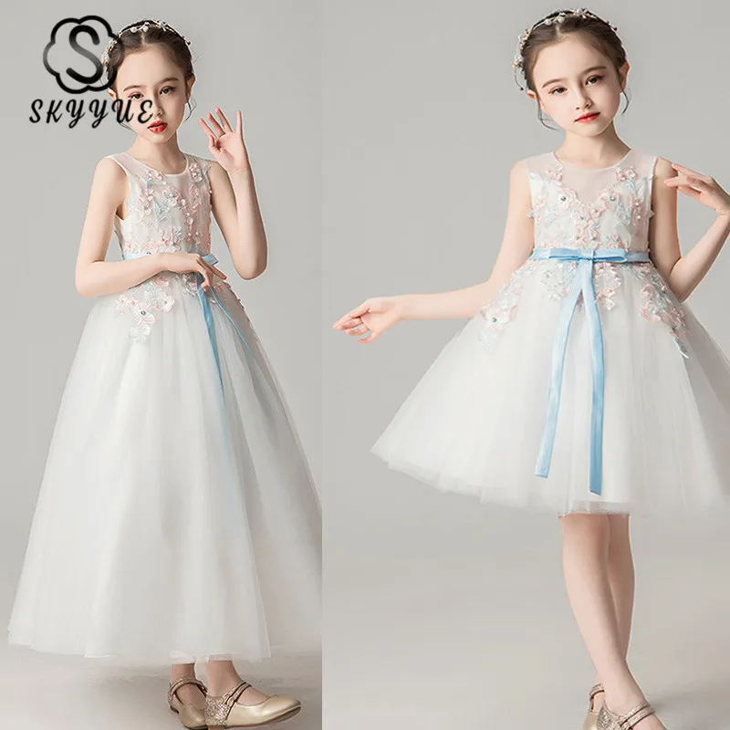 Skyyue/кружевные платья с цветочным узором для девочек платье из тюля на бретелях