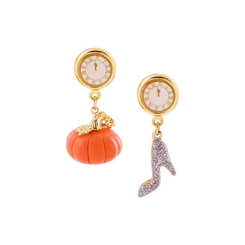 

Brincos Para As Mulheres New Winter Gilded Clock Ear Fashion Personality Pumpkin Crystal Pendant Earrings Without Pierced Woman
