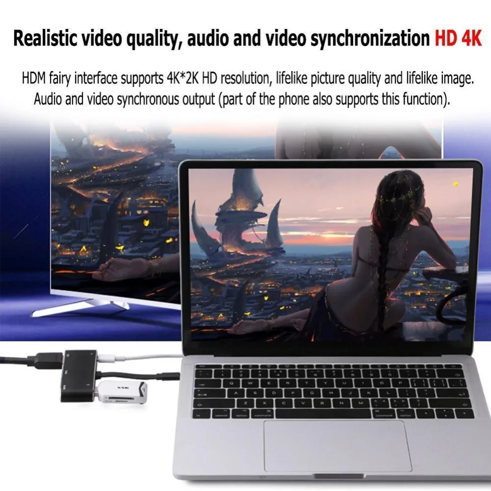 5 в 1 Type C к HDMI 4K адаптер VGA кабель аудио PD конвертер концентратор для macbow