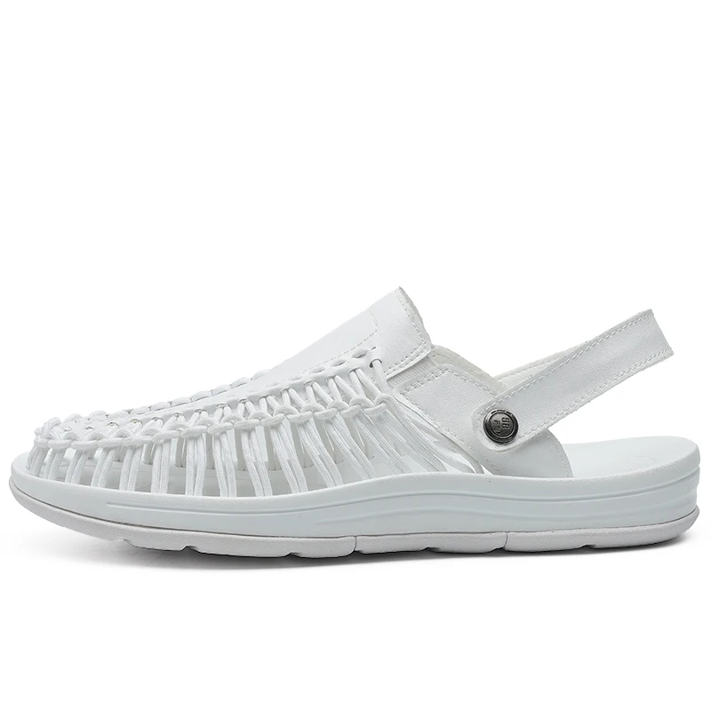 Summer Hand Woven Outdoor Sandal One Slipper Dual-purpose Anti-Slippery Beach Shoes Sandalia Hombre Youth Trend with Hole - Цвет: Белый