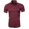 Gray Elastic Bamboo Fiber Shirt Men Brand Summer Short Sleeve Mens Dress Shirts Non Iron Easy Care Business Work Chemise Homme 5