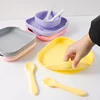 2022 New Children's Tableware Food Supplement Bowl BPA Free Waterproof Tableware Square Plate With Leakproof Spoon Fork 2