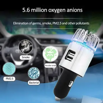 

2 in 1 Car Dual USB Fresh Air Ionic Purifier Oxygen Bar Ozone Ionizer Smoke Generator For Cars Cleaner Car Air Ionizer Purifier