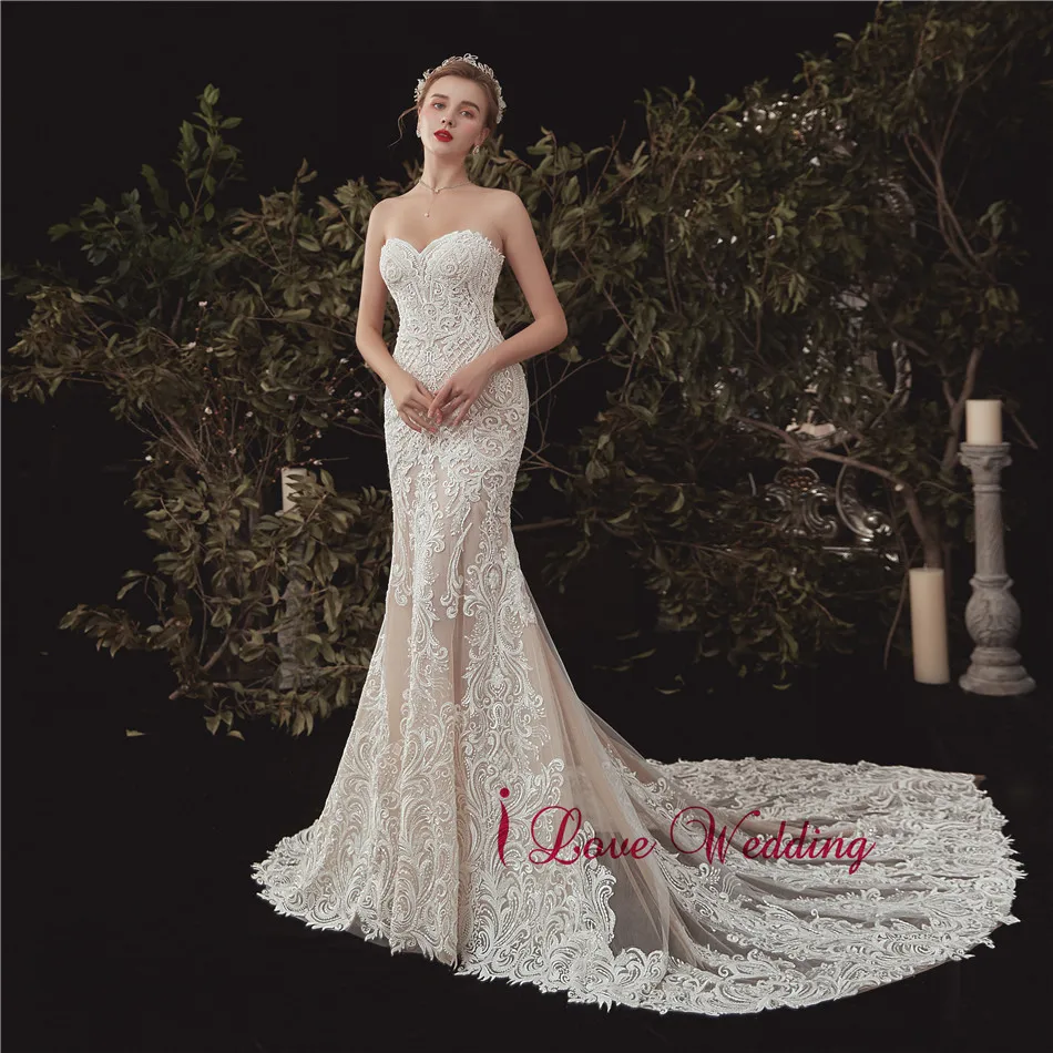 Vestido de novia, милое кружевное свадебное платье, Обнаженная Подкладка, Русалка, роскошное свадебное платье, элегантное свадебное бохо-платье