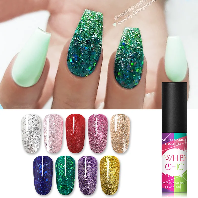 

WHID CHICL UV Gel Nail Polish Holographici Sequins Glitter Gel Soak Off Polish Nail Art UV Gel Polish 5ml Manicure Polish