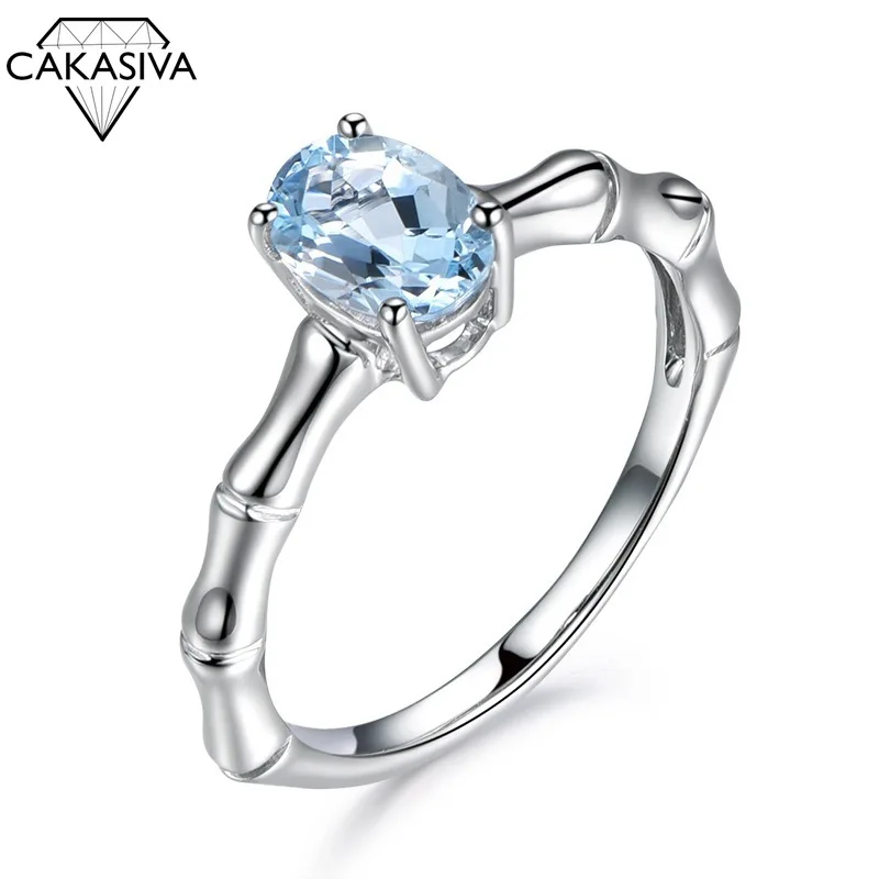 

Creative Bamboo Festival Ring Aquamarine Ring Engagement Ring Women's 925 Silver Diamond Ring