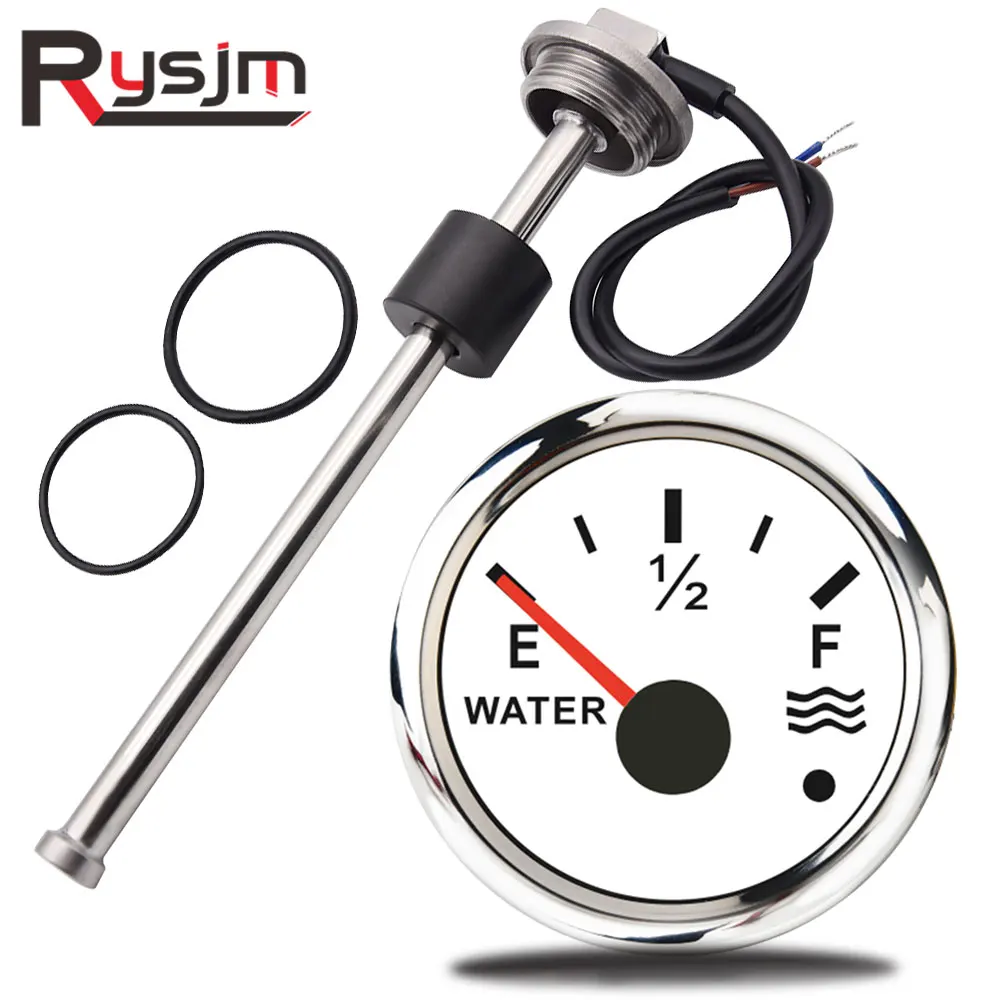 Stainless Steel Boat Water Level Gauge 52mm + Sensor 250mm Car Water