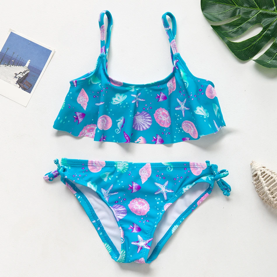 

2019 Summer Two Piece Girls Swimsuit 2-8 Years Children's Swimwear Ruffle Style For Girls Bathing Suit Infantil Beachwear