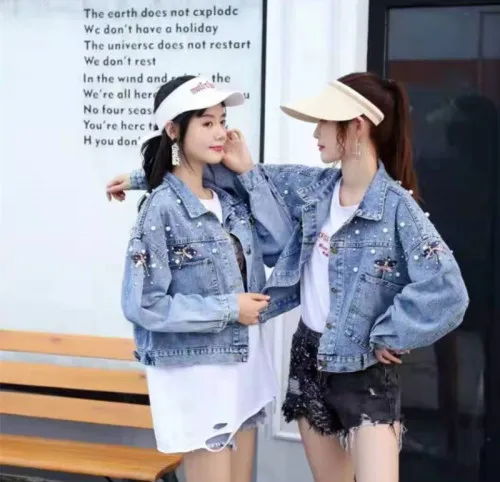 

2019 Fashion New Style Embroidery Jeans Coat Women's Korean-style Loose-Fit Short Students Short-height Elegant Versatile Jacket