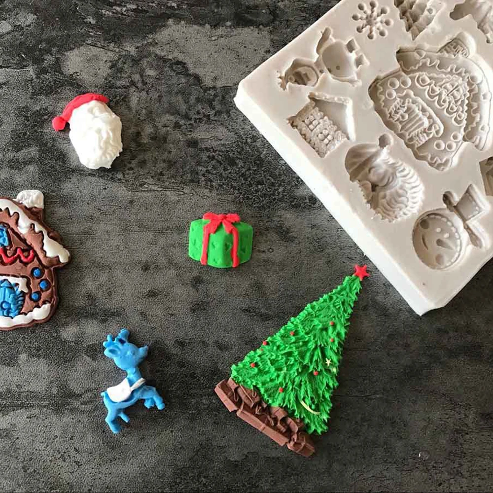 1 шт рождественский дом силиконовая форма "Снежинка" форма для торта Рождественский Санта Клаус помадка сахарные печенья торт выпечки инструмент